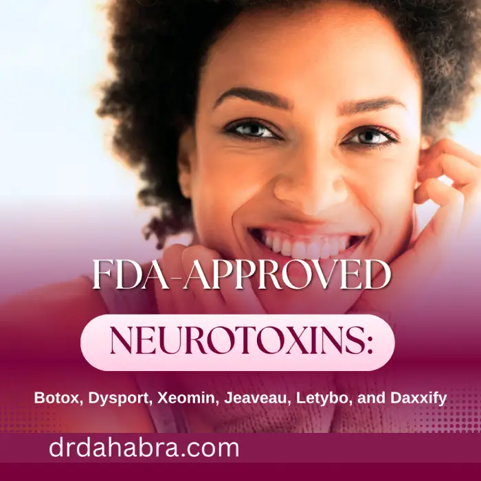 fda approved: Botox, Dysport, Xeomin, Jeaveau, Letybo, and Daxxify